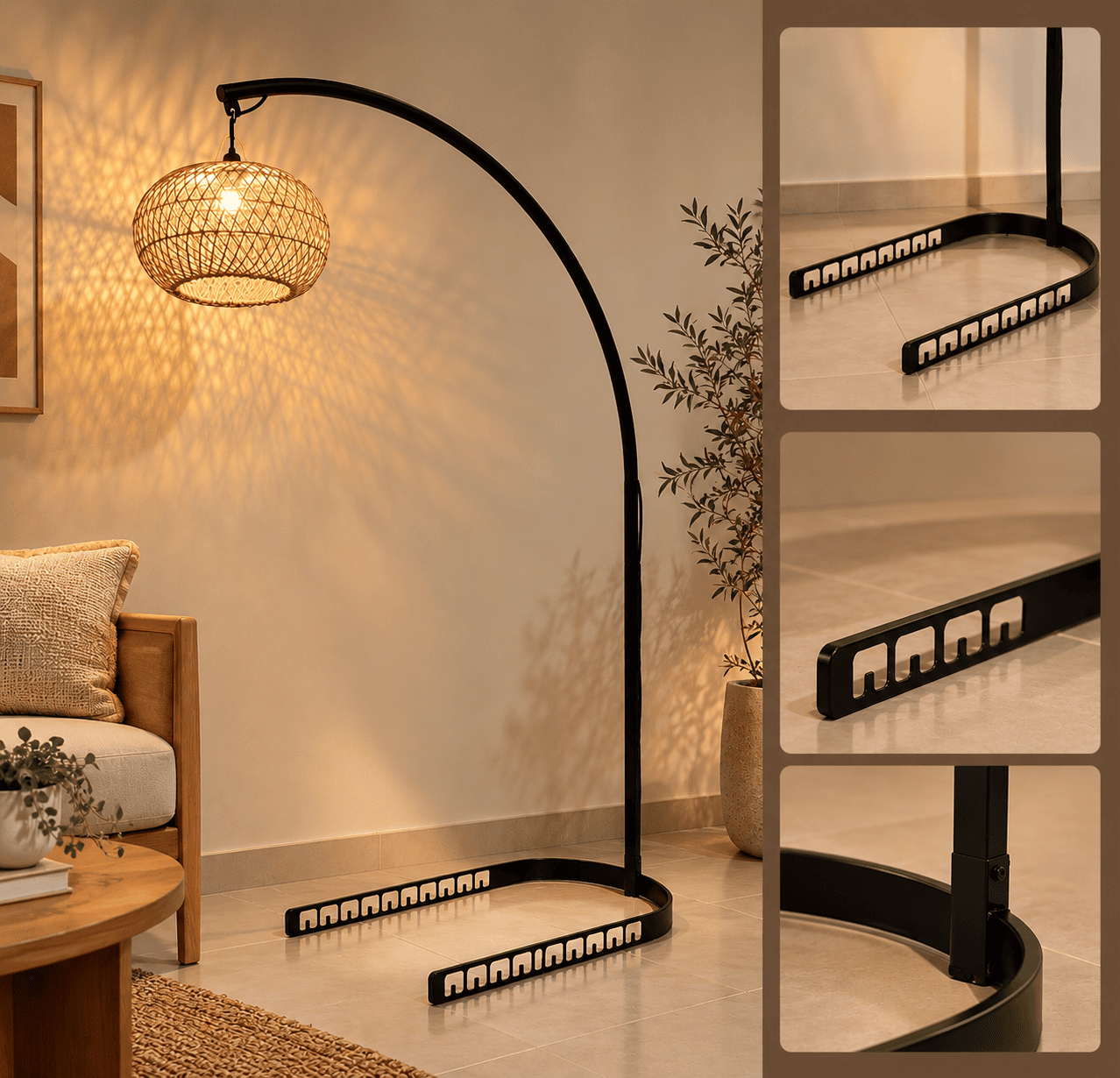 Lamp Arc Rattan dengan Detail Basis Modular