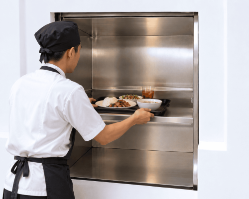 Chef Loading a Stainless Service Lift